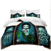 Mermaid with Cephalopods Octopus Squid Quilt Cover