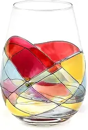 ANTONI BARCELONA Stemless Wine Glasses Set of 1 (21 Oz) - Handblown & Handmade, Painted Red Wine Glass, Gifts for Women, Birthdays, Anniversaries, and Weddings - 1 Unit