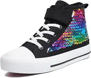 Zoroadke Kids Sparkle Sequins High Top Casual Adjustable Strap Canvas Shoes Girls and Boys Glitter Sneakers