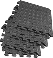 POPETPOP 6Pcs Leaf Grain Eva Interlocking Floor Mats Cushioned Splicing Pads for Gym Dance Room Non Slip Design Comfortable Thicken Surface Black
