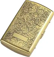 [ARKCHIU] Retro Copper Cigarette Case King Size for Man Women 12 Capacity Double Sided Spring Clip Open Gold,One Size