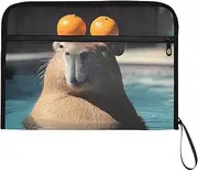 YMXFXP Expandable Filing Folder Capybara Cute Orange, 13-Pocket Funny Cute Design with Sticky Labels, A4 Letter Size Document Organizer for Office, School, Boys, Girls