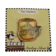 Mary Engelbreit Teapot Pin Brooch Country Scene Sterling Silver New Old Stock