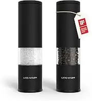 LARS NYSØM Salt and Pepper Mills Set Stainless Steel with Adjustable Ceramic Grinder 2 Pieces I Design Spice Mills Set Manual (Set of 2, Onyx Black)