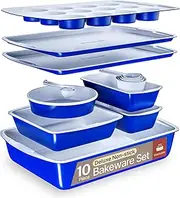 Royal Blue 10-Piece Bakeware Sets, Nonstick Carbon Steel Baking Sheet & Pans, Stackable Space-Saving Bakeware, Dishwasher Safe, Stain-Resistant, PFOAPFOSPTFE Free, Oven Safe Up to 450°F (230°C)