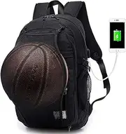 Laptop Backpack for Men Boys, Lightweight Water Resistant College Basketball Backpack with USB Charging Port and Headphone Port, Sports Computer Bag Fits 15.6 inch Notebook and Tablet Black
