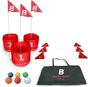 bucketgolf Game 3 Hole Starter Set - New Outdoor Yard Golf Game Levels Family, Adults, Kids, Party, Lawn, Camping, Beach.