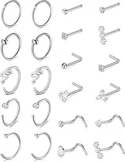[MODRSA] 18G Nose Rings Hoop Nose Ring Surgical Stainless Steel Nose Rings Studs Screw L Shaped Nose Stud Nose Piercing Jewelry for Women Silver Black Nose Rings