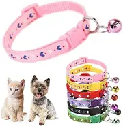 Pink Small Dog Collar with Bell,Love Pattern Cat Collar Girl Cute Fancy Puppy Collar with Bells for XXS XS Tiny Little Kitten Pet Female Dogs,Neck 7-12 Inch