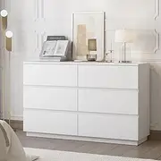 Merryluk 6 Drawer White Chest of Drawers – Tall Dresser Storage Cabinet for Bedroom, Living Room, Entryway, Kitchen – Modern Lowboy Organizer Furniture