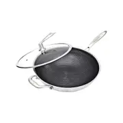 SOGA Stainless Steel Tri-Ply Fry Pan 34cm – Textured Non Stick Skillet with Glass Lid