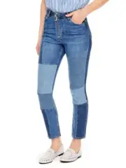 Sandro Hani Exposed Zip Patchwork Blue Jeans Denim 10 NWTs $280