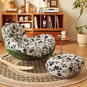 Quooyong Rocking Chair with Ottoman Comfy Reading Chair Oversized Reclining Chair Upholstered Accent Chairs for Living Room Nursery Bedroom (H5)