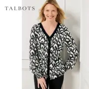 NWT Talbots Smocked V-Neck Top L Gathered Feathers Print $99 Button Up Viscose