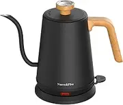 Nueve&Five - Electric Gooseneck Kettle with Thermometer, 1L Black Electric Kettle with Auto Shut Off, 1000W Stainless Steel Hot Water Kettle for Coffee and Tea