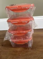 LocknLock ORANGE Square Tritan Storage Containers, Set of 4 ! NEW