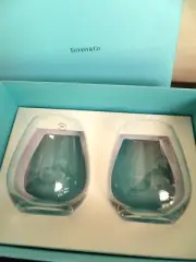 Tiffany and Co Set of 2 Classic Stemless Crystal Wine Glasses Made in Italy