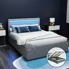 Bed Frame Double Size LED Gas Lift Grey COLE Modern Furniture Bedroom Stor Y-ABC