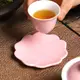 中式圓形杯墊少女粉陶瓷隔熱杯墊功夫茶具咖啡杯墊托粉色女茶托