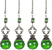 4PCS Ceiling Fan Pull Chain, Light Pull Chain Extension with Crystal Prism Ball, Decorative Fan Pull Chain, Fan Light Pull Chain/Blind Cord Pull (Green)