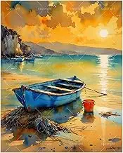 TAOPAOLAB Coastal Rowboat Paint by Numbers Kit for Adults - DIY Beached Boat at Sunset Painting on Canvas 16x20In, Acrylic Paint Set, Suitable for Beginners, Art for Home Decoration or Gifts