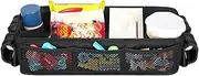 Fuuxtci Snack Tray for Prams, Pram Snack Tray Attachment, Drink Holder Tray, Waterproof Faux Leather Sides, Drink Holder and Mesh Pockets for Playing and Eating for Children