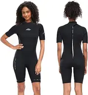 XUKER Mens Shorty Wetsuit Women, 3mm Full Body Back Zip Diving Suit Neoprene Short Sleeve Thermal Wet Suit for Diving Snorkeling Surfing Swimming