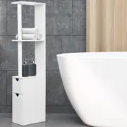 TOOLKISS Bathroom Cabinet Storage 118cm Shelf White – Freestanding Bathroom Mirror with Open Shelves & Closed Cupboards, Space-Saving Toilet Cabinet for Home & Laundry Room