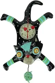 Allen Designs Enesco Craft Attack Cat with Yarn Sculpted Pendulum Wall Clock, 16.25 Inch, Multicolor