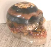 ORGONE ENERGY generator LARGE 4" SKULL Jasper ammonite Obsidian Tiger Eye Agate