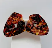 Vintage 1980-90s Gold Tone Tortoise Shell Lucite Shield Pierced Earrings