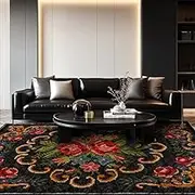 Large Rug Indoor Floor Cover Carpet Living Room Bedroom Office Dining Room Kitchen Hall,Red, Green, Multi-Color Floral Vintage, Green, 180 x 270 cm