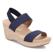 Life Stride Womens 9 M Navy Blue Canvas Strappy Wedge Heels Sandals NIB HA1