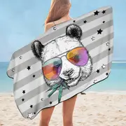 Retro Cool and Funny Panda Microfiber Beach Towel