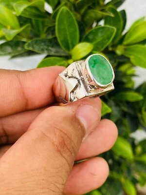 Emerald Ring, Natural Emerald Stone, Statement Ring, Bulky Ring, Silver 925