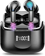 Wireless Earbuds, Bluetooth 5.3 Headphones Bass Stereo, Ear Buds with Noise Cancelling Mic LED Display, IP7 Waterproof in Ear Earphones, 36H Playtime for Laptop Pad Phones Sports Workout, Black