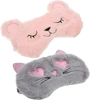 PLAFOPE Lovely Plush Cartoon Animal Eye Masks Shading Blindfolds for Sleep Soft Eye Protective Patches + Heart Grey Cat