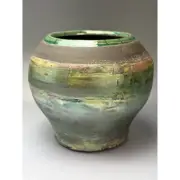 Raku-Fired Green Vase – Handcrafted Ceramic Vessel with Earthy Glaze Finish