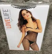 New in Package Lovelife Crotchless Crisscross Backstrap Bodystocking One Size