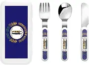 Kentucky State Flag 3 Piece Set For Camping Stainless Steel Flatware, Spoon, Fork, Knife, Ideal For Outdoor