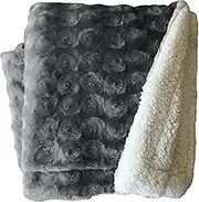 Plush Fleece Sherpa Backed Reversible Throw Blanket 130X160cm (Charcoal)