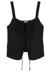 Casa Raki Dona Tie-fastening Linen top - Black - M (UK12 / M) M (UK12 / M)