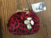 Betsey Johnson Frame Yaba-Daba Betsey Red Fuax Fur Animal Handbag Purse Betsy