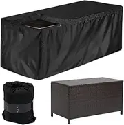 Deck Box Cover Heavy Duty Waterproof Outdoor Ottoman Bench Cover for Keter Large Deck Boxes Rectangular Storage Box Cover with Drawstring and Zipper (48x24x22in)