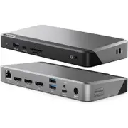 Alogic DX3 USB Type C Docking Station for Notebook - Memory Card Reader - SD - 100 W - Black, Space Gray - 3 Displays Supported - HD - 3 x USB Type-A