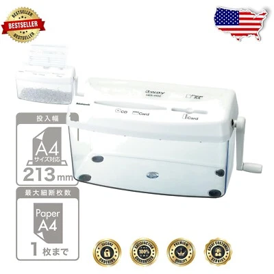Space-Saving Manual Shredder for Documents & CDs - White with See-Through Bin