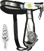 HCUDFN SM Hollow Chastity Belt Stainless Steel Chastity Device Lockable Pants Anal Plug BDSM Bondage Sex Toys for Men Couples(Waist 102~108cm)