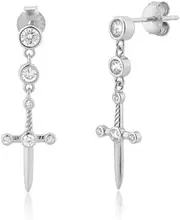 [Lansora] Dagger Dangle Stud Earrings Cubic Zirconia Sword Drop Earrings Silver Post for Women Men
