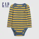 GAP 嬰兒裝 時尚撞色條紋圓領長袖包屁衣 布萊納系列-黃藍條紋(599832)