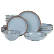 Gibson Soho Lounge Lagos 16-Piece Double Bowl Dinnerware Set - Light Blue